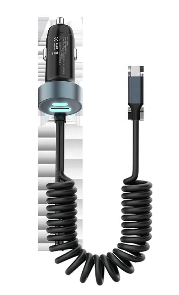 Quick Sense 65W Car Charger with Coiled Type-C Cable