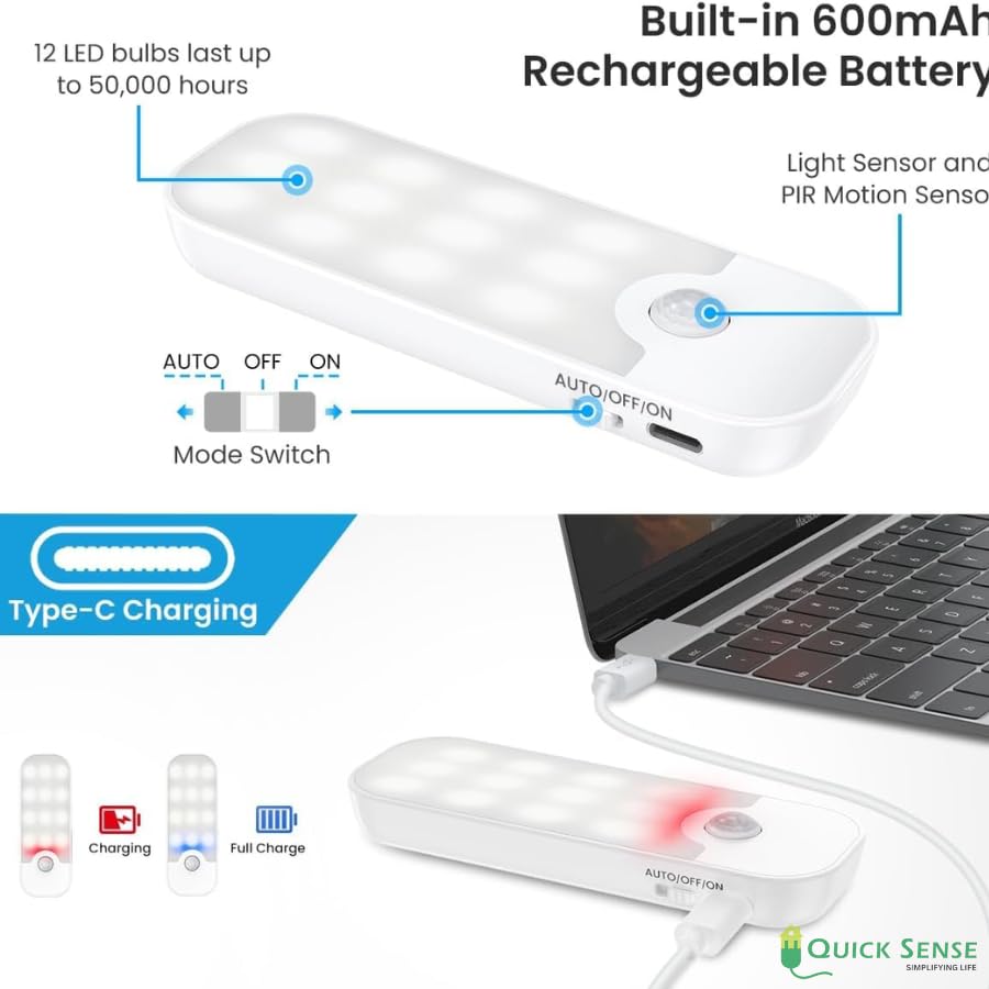 Quick Sense Rechargeable Motion Sensor LED Night Light USB-Powered Magnetic