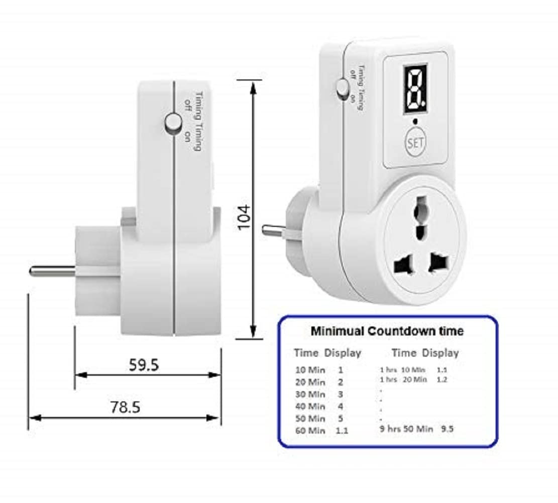 Quick Sense QS-T9 230V Plug-In Countdown Off-Delay Timer Socket