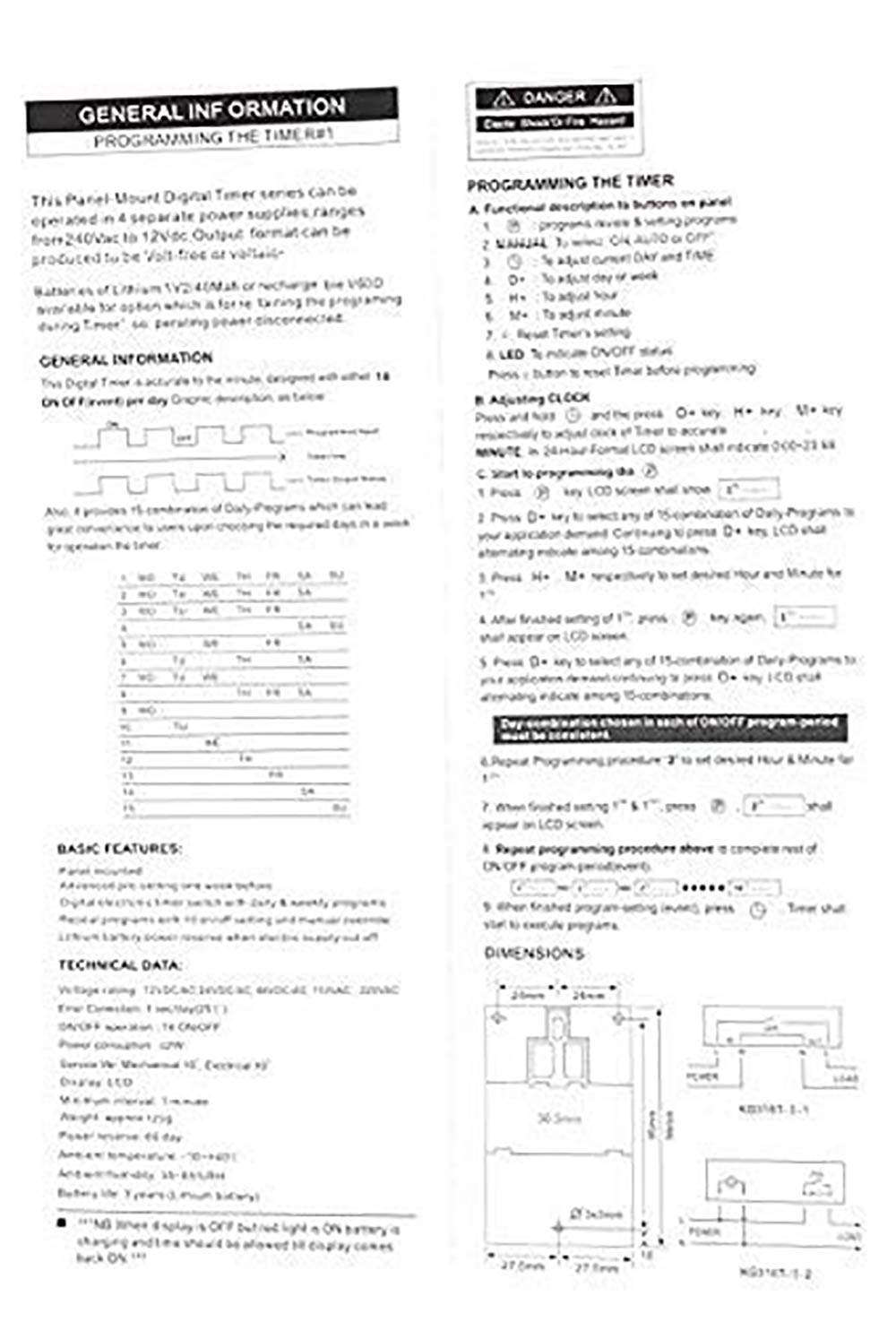 Quick Sense QS-T10 DIN-Rail Digital Timer Switch 220V 25A