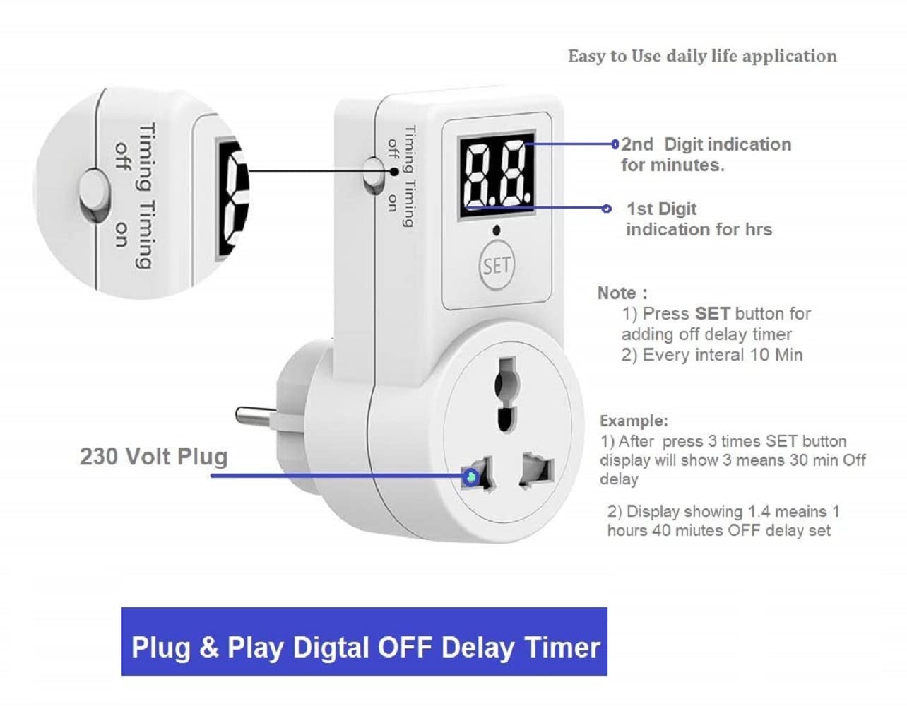 Quick Sense QS-T9 230V Plug-In Countdown Off-Delay Timer Socket