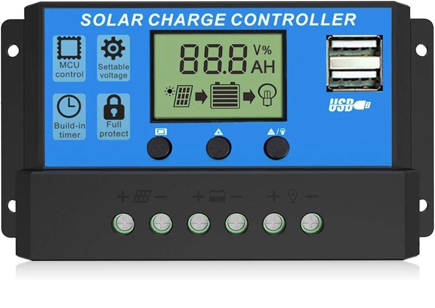 Quick Sense 10A Solar Charge Controller 12V/24V LCD Dual USB