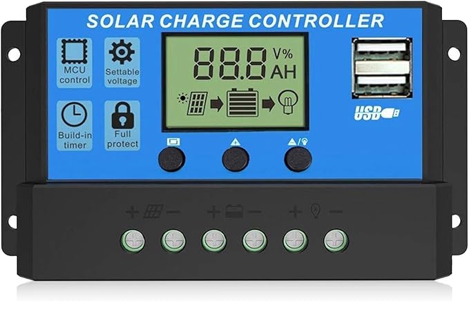 Quick Sense 10A Solar Charge Controller 12V/24V LCD Dual USB
