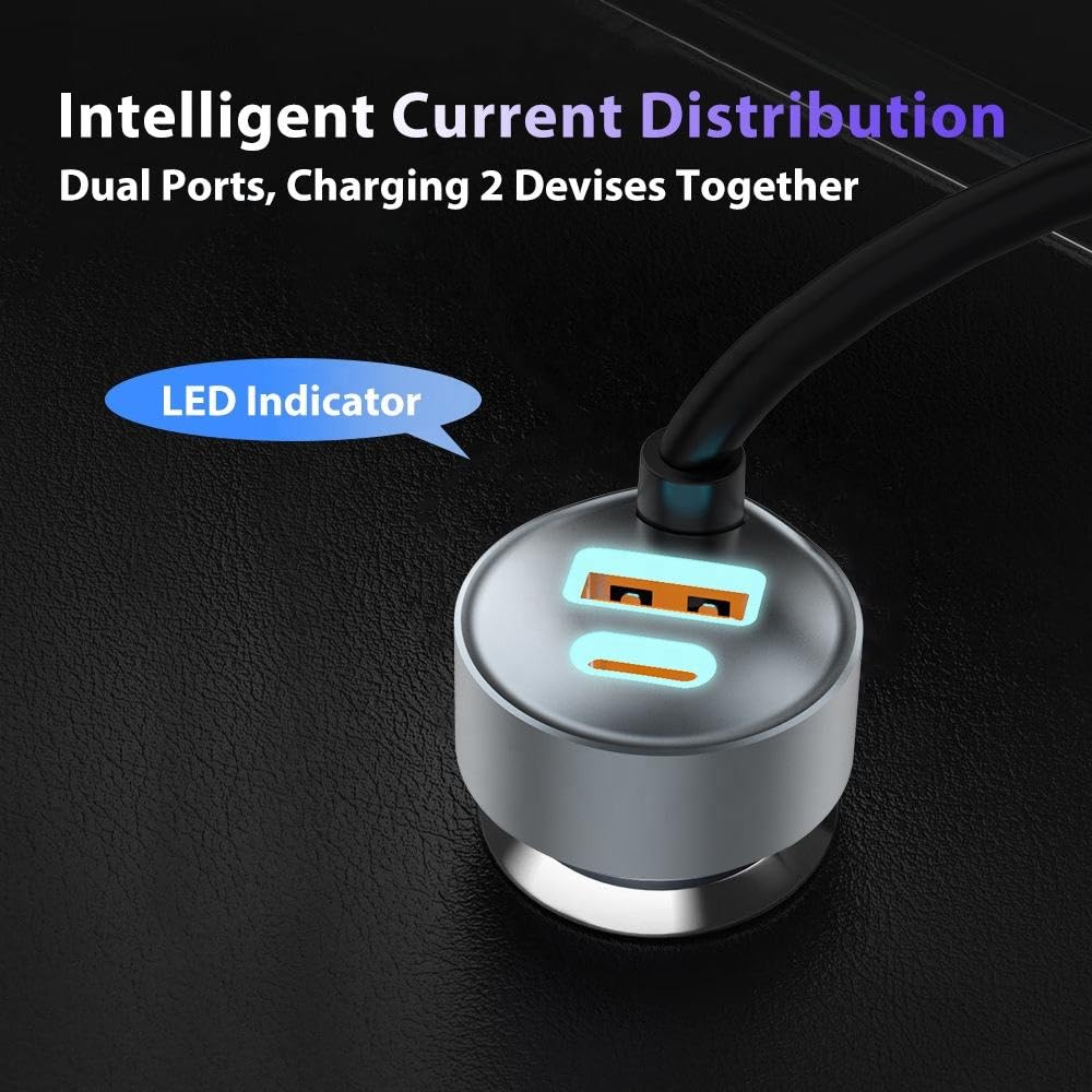 Quick Sense 65W Car Charger with Coiled Type-C Cable