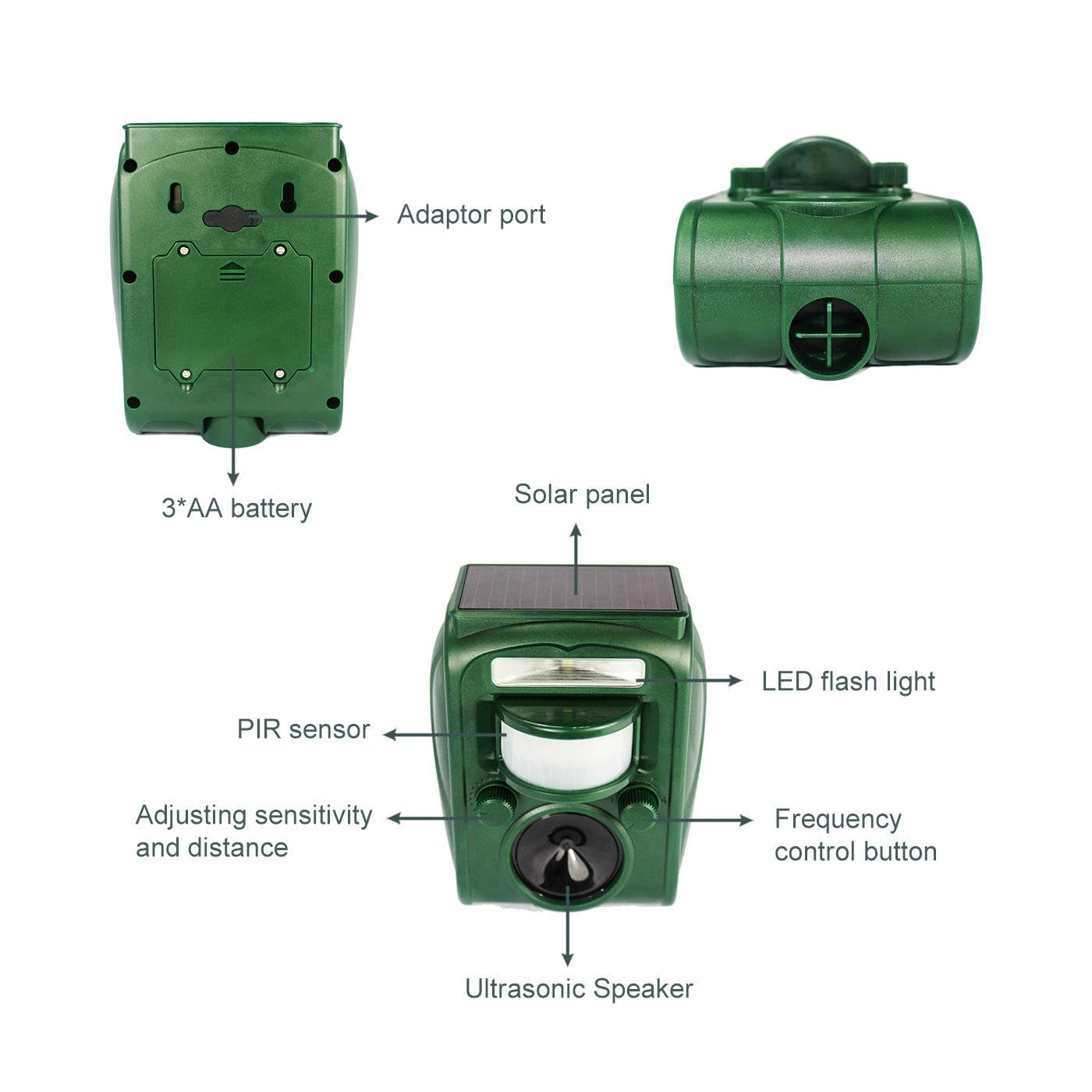 Solar Ultrasonic Animal Repeller with PIR Motion Sensor and LED