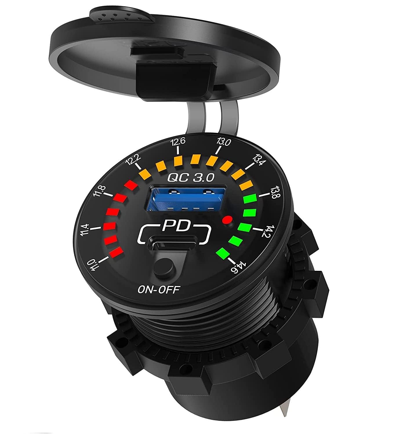 Quick Sense 12V PD65W USB Car Charger with Voltmeter Switch