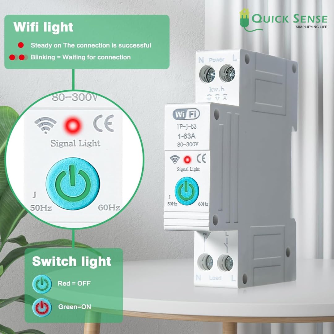 Quick Sense Smart WiFi Circuit Breaker 1P 63A Energy Monitor