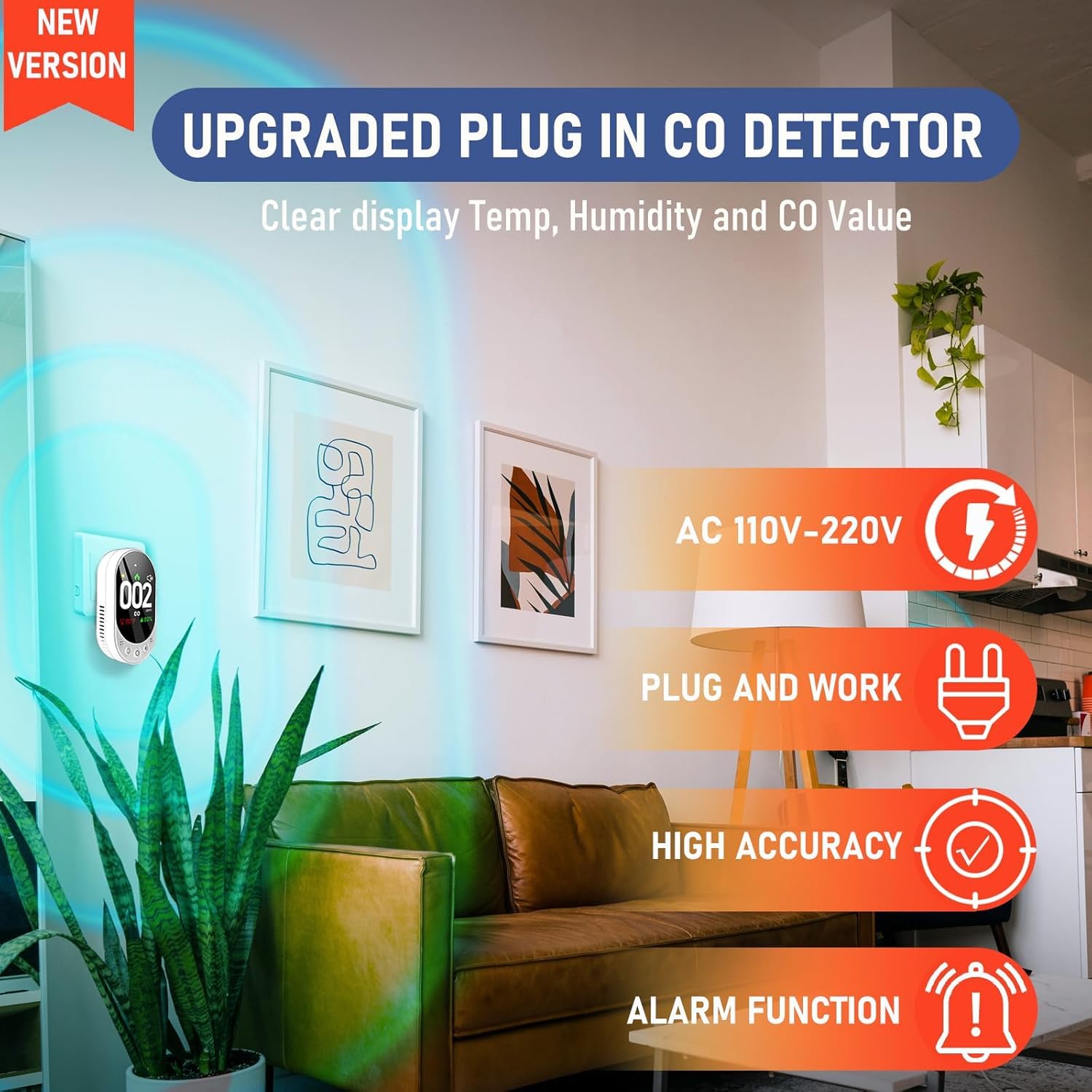 Quick Sense 4-in-1 Carbon Monoxide Gas Detector with HD