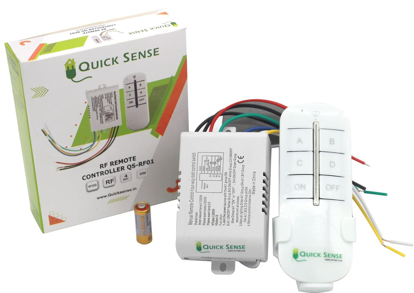 Quick Sense QS-RF01 4-Way RF Remote Fan and Light Switch