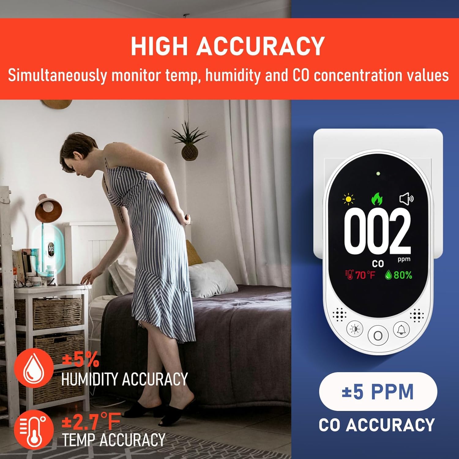 Quick Sense 4-in-1 Carbon Monoxide Gas Detector with HD
