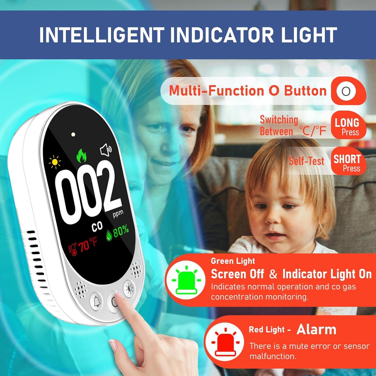 Quick Sense 4-in-1 Carbon Monoxide Gas Detector with HD
