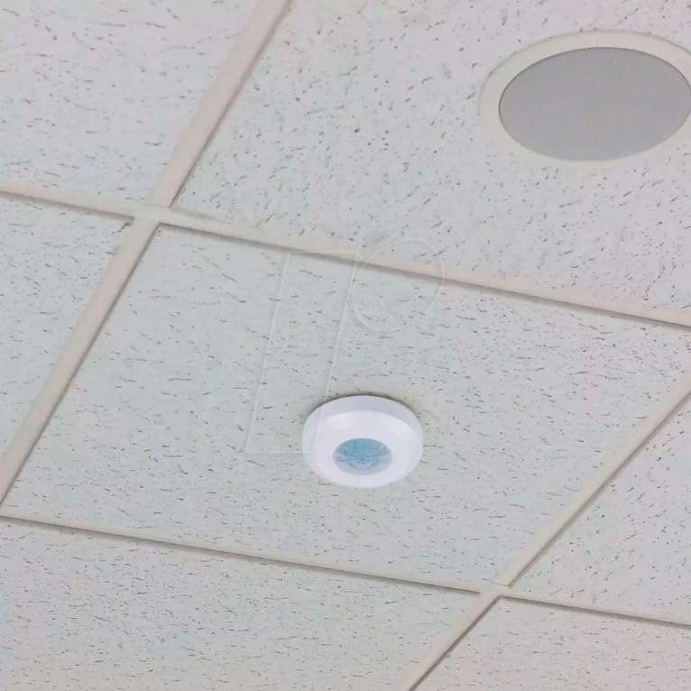 Quick Sense PIR motion sensor installed on white bathroom ceiling auto-on light