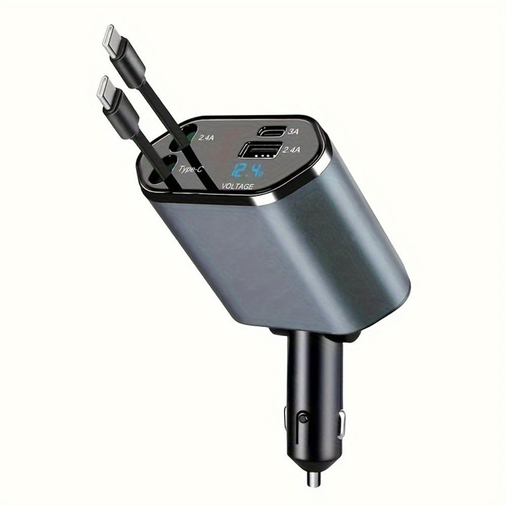 Quick Sense Retractable 69W USB-C Car Charger with Display
