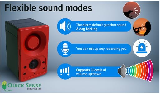 Solar Motion Sensor Alarm with 130dB Siren, Recording, USB