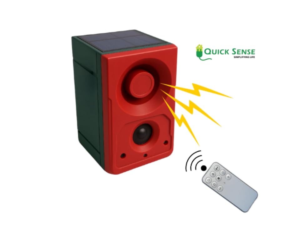 Solar Motion Sensor Alarm with 130dB Siren, Recording, USB
