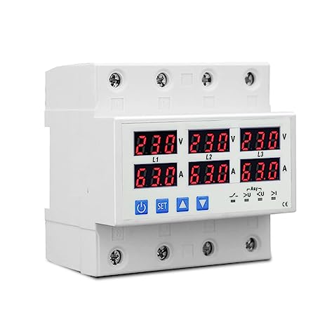 Quick Sense(QS-VP03) 3-Phase Automatic Over/Under Voltage Protector with Auto-Reconnect Din-Rail Mount 63A 220V Voltage Guard (White)