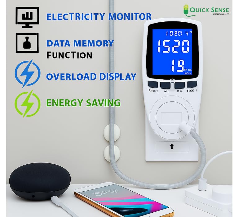 Quick Sense Energy Monitor Plug – Watt Meter kWh Voltage Amps
