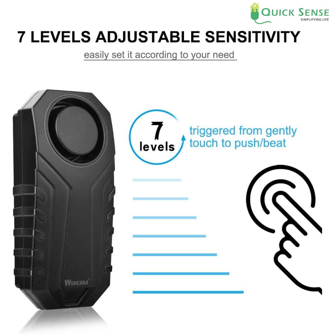 Quick Sense 113dB Wireless Bike Alarm with Remote, IP55 Waterproof