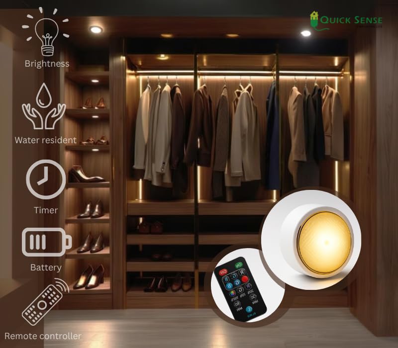 Quick Sense 2-Pack Battery LED Puck Lights, Remote, Colour-Changing