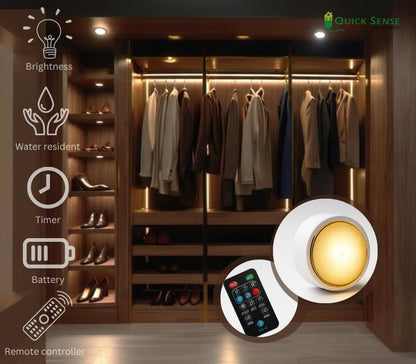 Quick Sense 2-Pack Battery LED Puck Lights, Remote, Colour-Changing