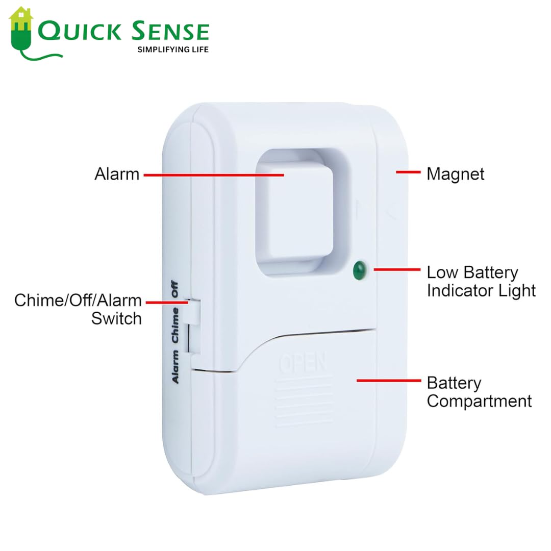 Quick Sense 120dB Magnetic Door Window Alarm - Battery-Powered Security