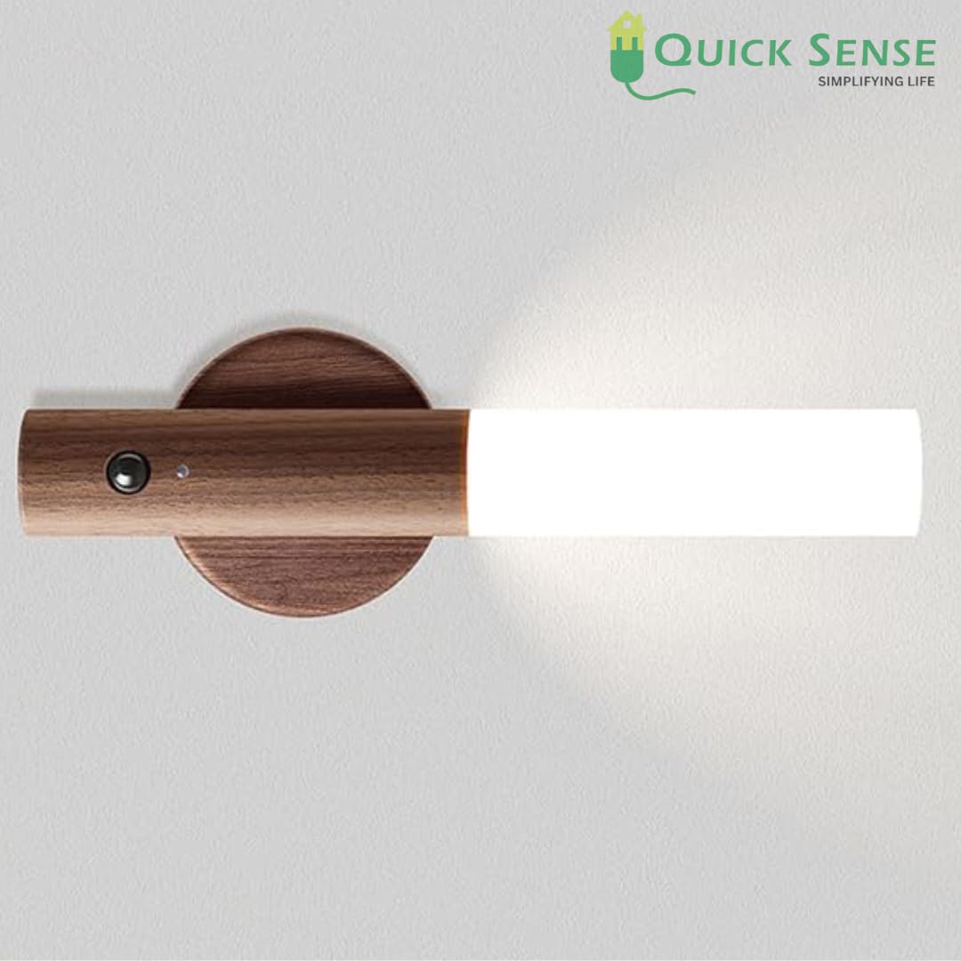 Quick Sense Walnut Motion Sensor Night Light Rechargeable LED Sconce