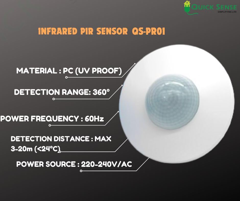 Quick Sense QS-PR01 360° PIR Ceiling Presence Sensor 12m Range