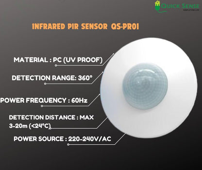 Quick Sense QS-PR01 360° PIR Ceiling Presence Sensor 12m Range