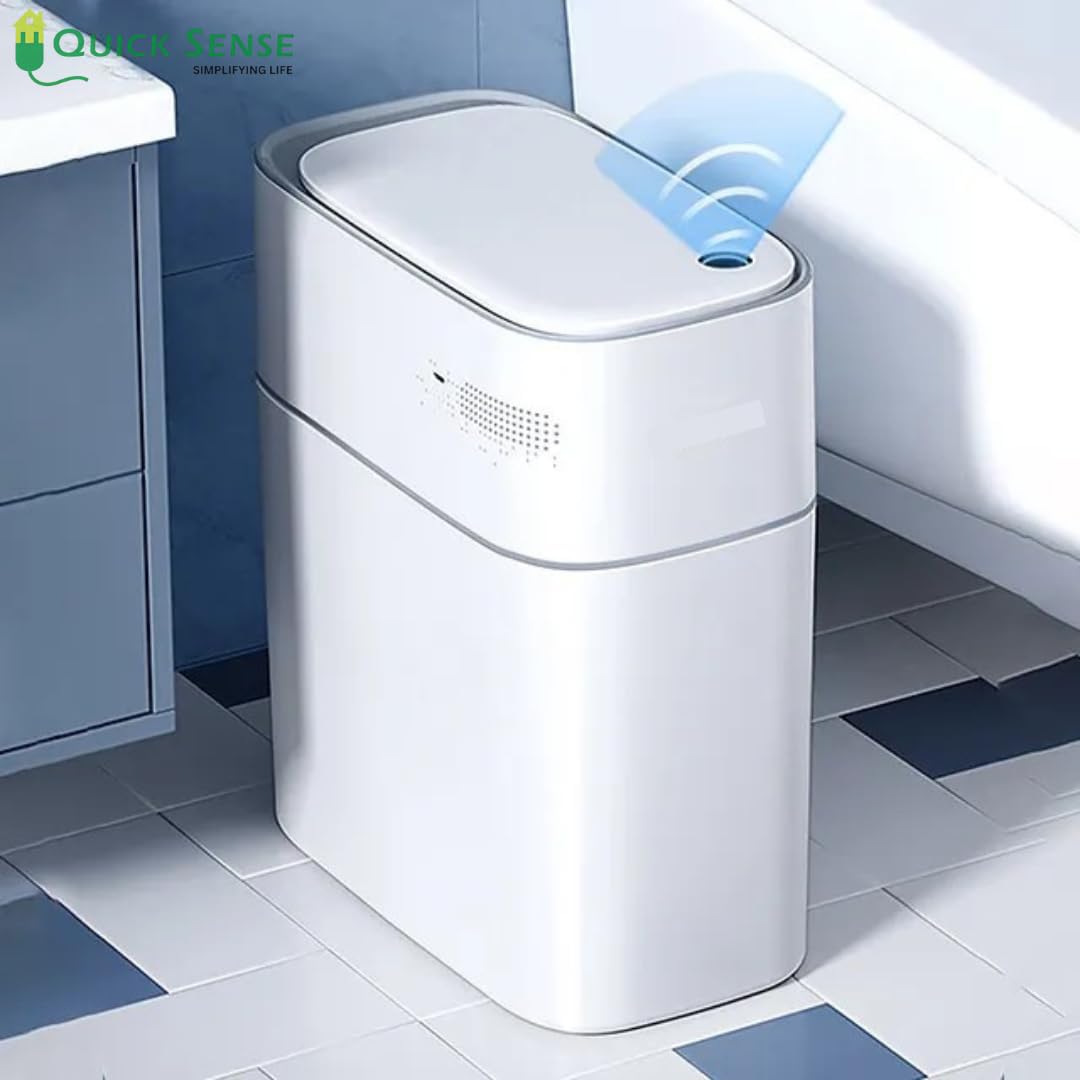 Quick Sense Motion Sensor Slim Bathroom Trash Can 14L Waterproof
