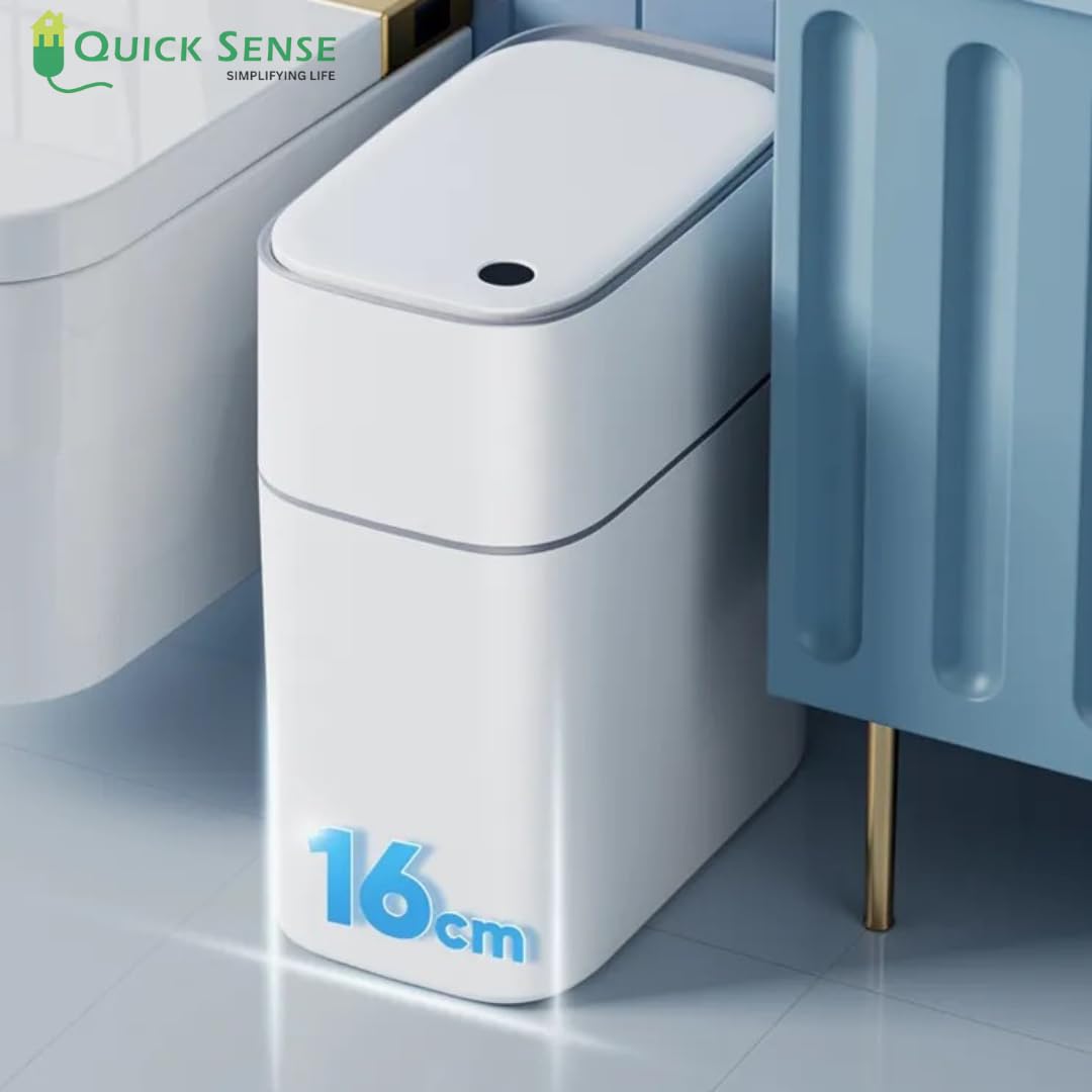 Quick Sense Motion Sensor Slim Bathroom Trash Can 14L Waterproof