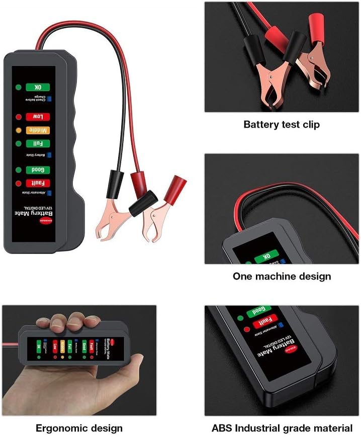 Quick Sense 12V Digital Battery Tester with 6-LED Alternator Check