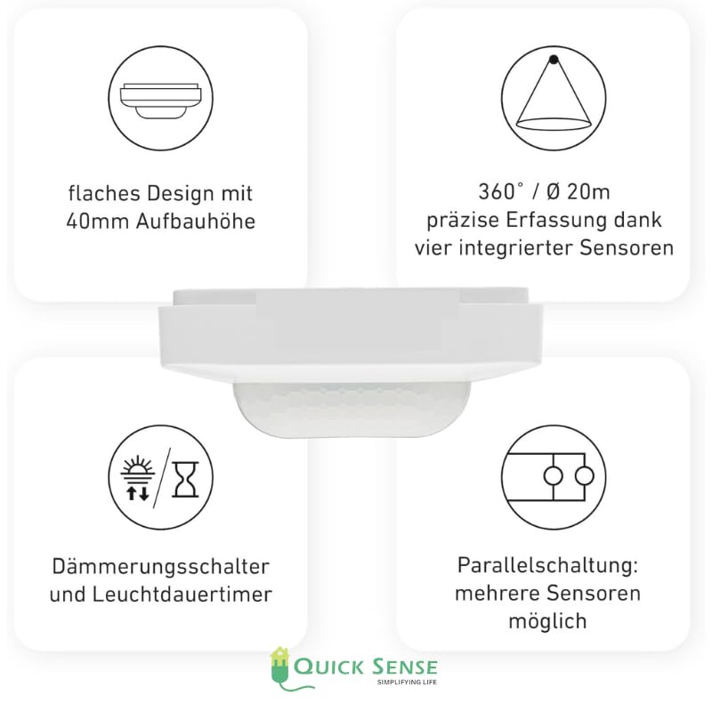 Quick Sense QS-PR02 360° PIR Motion Sensor 15m Range 220–240V