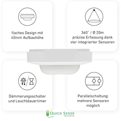 Quick Sense QS-PR02 360° PIR Motion Sensor 15m Range 220–240V