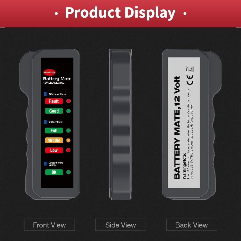 Quick Sense 12V Digital Battery Tester with 6-LED Alternator Check