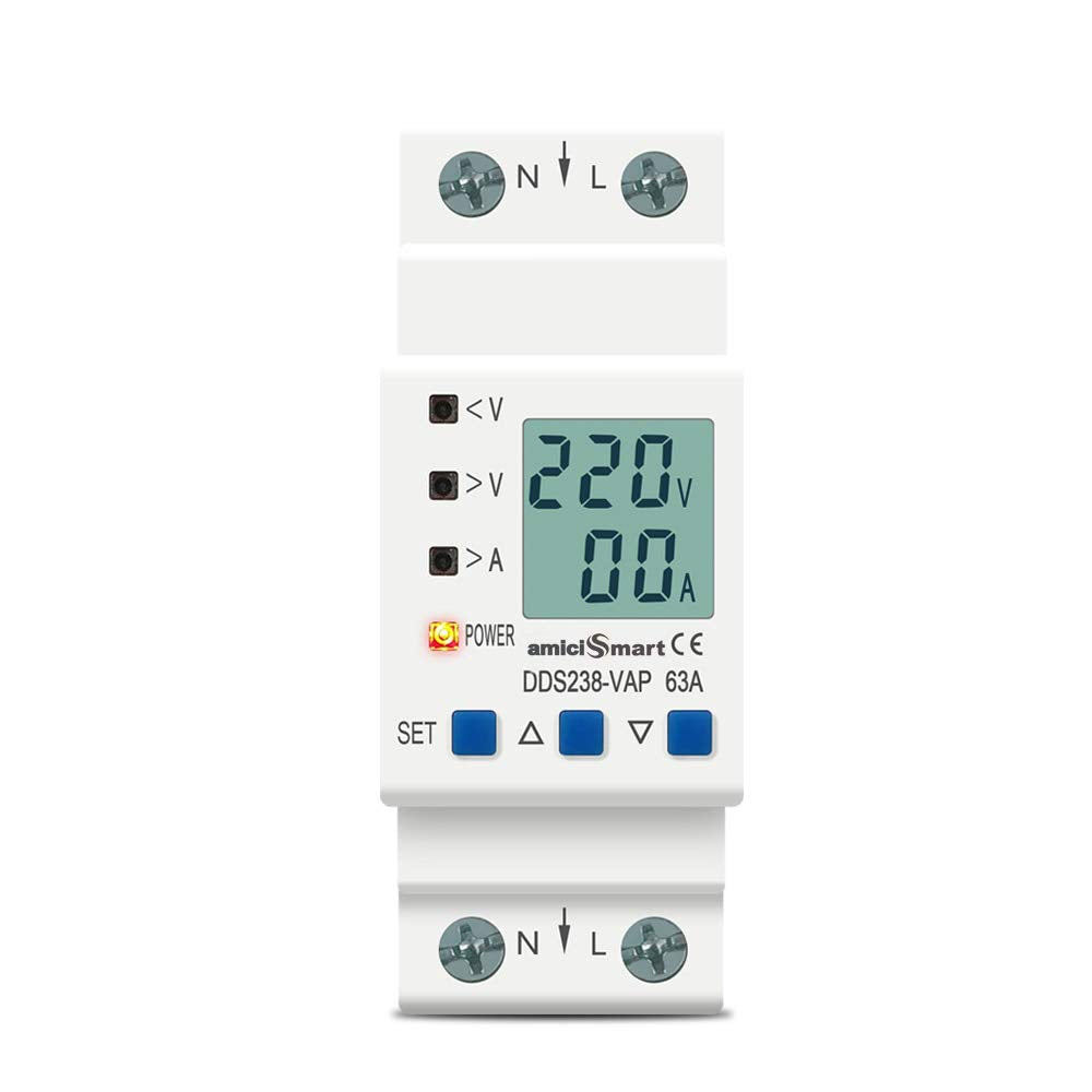 Quick Sense (QS-VP02):Over Under Voltage Protection With Over Current/Load Protection, Digital Energy Meter 63A, 230V DIN Rail Mounted