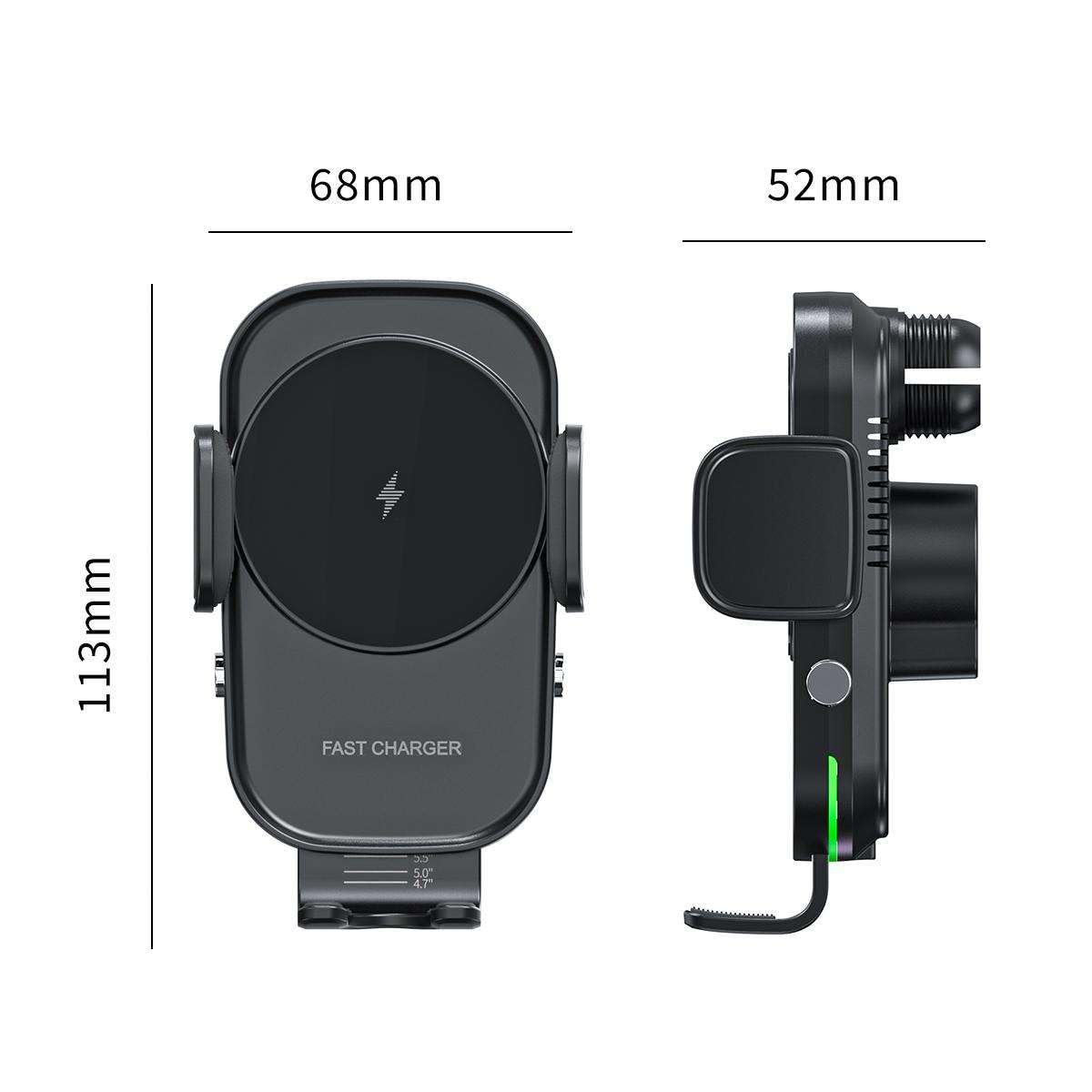 Quick Sense 15W Wireless Car Phone Holder with Auto-Clamping