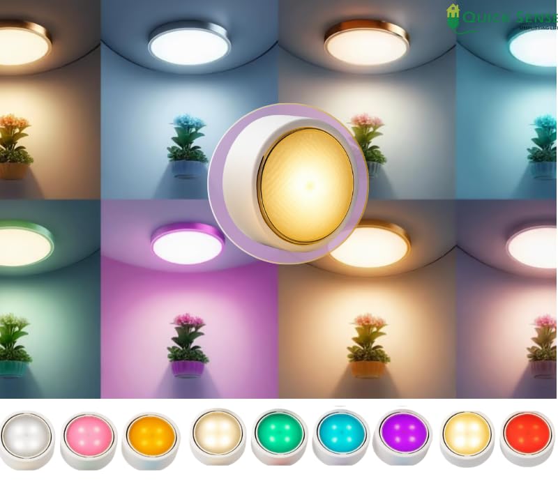 Quick Sense 2-Pack Battery LED Puck Lights, Remote, Colour-Changing