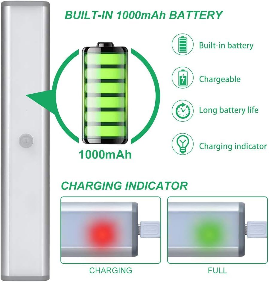 Battery pack with charging indicator and text highlighting battery features on a white background