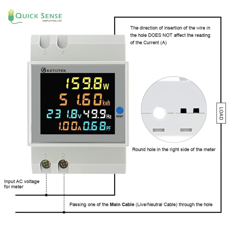Quick Sense 100A Single-Phase DIN-Rail Multifunction LCD Energy Meter