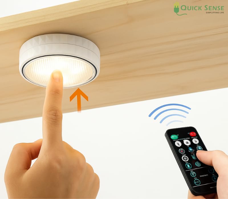 Quick Sense 2-Pack Battery LED Puck Lights, Remote, Colour-Changing