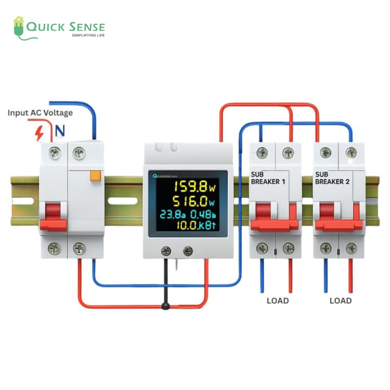 Quick Sense 100A Single-Phase DIN-Rail Multifunction LCD Energy Meter