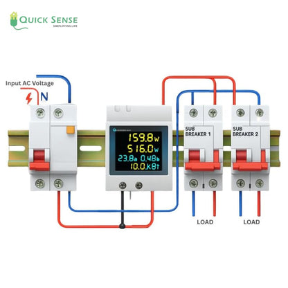Quick Sense 100A Single-Phase DIN-Rail Multifunction LCD Energy Meter