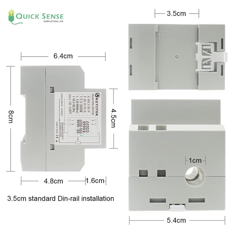 Quick Sense 100A Single-Phase DIN-Rail Multifunction LCD Energy Meter