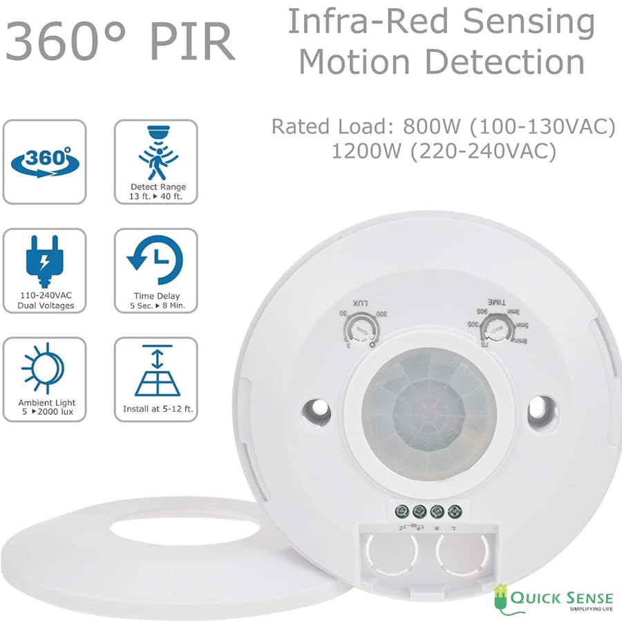 Quick Sense QS-08 360° Ceiling PIR Motion Sensor Slim 2.54cm Profile