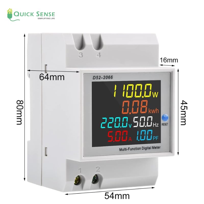 Quick Sense 100A Single-Phase DIN-Rail Multifunction LCD Energy Meter