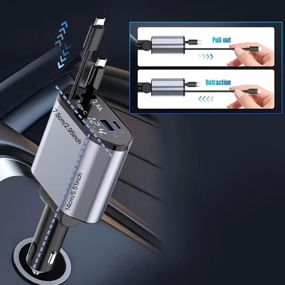 Quick Sense Retractable 69W USB-C Car Charger with Display