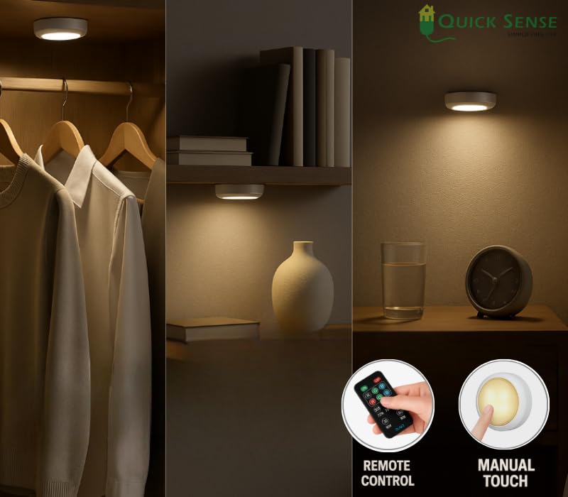 Quick Sense 2-Pack Battery LED Puck Lights, Remote, Colour-Changing