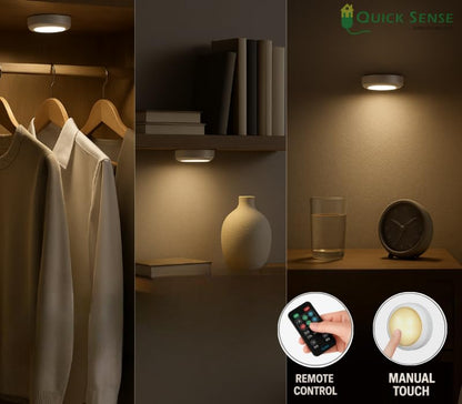Quick Sense 2-Pack Battery LED Puck Lights, Remote, Colour-Changing