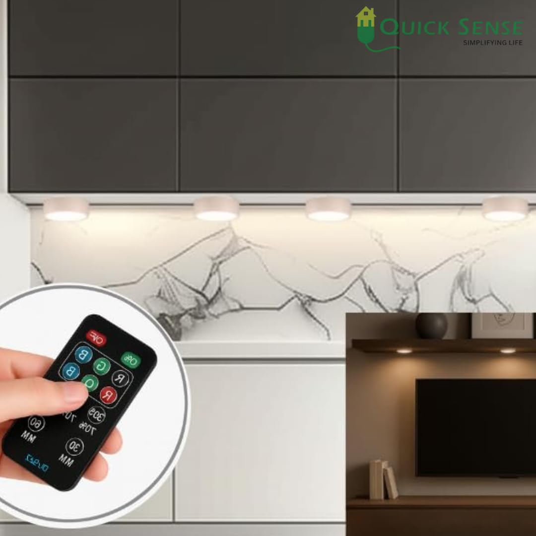 Quick Sense 2-Pack Battery LED Puck Lights, Remote, Colour-Changing