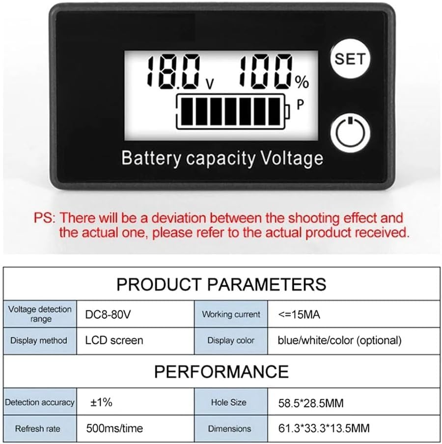 Quick Sense 8-70V LCD Battery Capacity Indicator Voltmeter Monitor